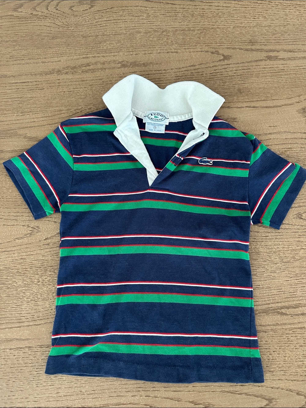 Vintage Lacoste Boys' Navy Green Stripe Polo Shirt